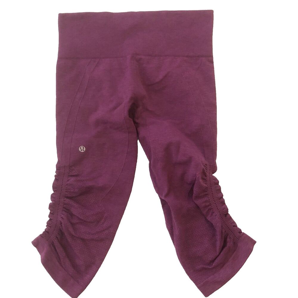 Lululemon In The Flow Womens 6 Fushia Pink Ribbed Stretch Crop Yoga Leggings